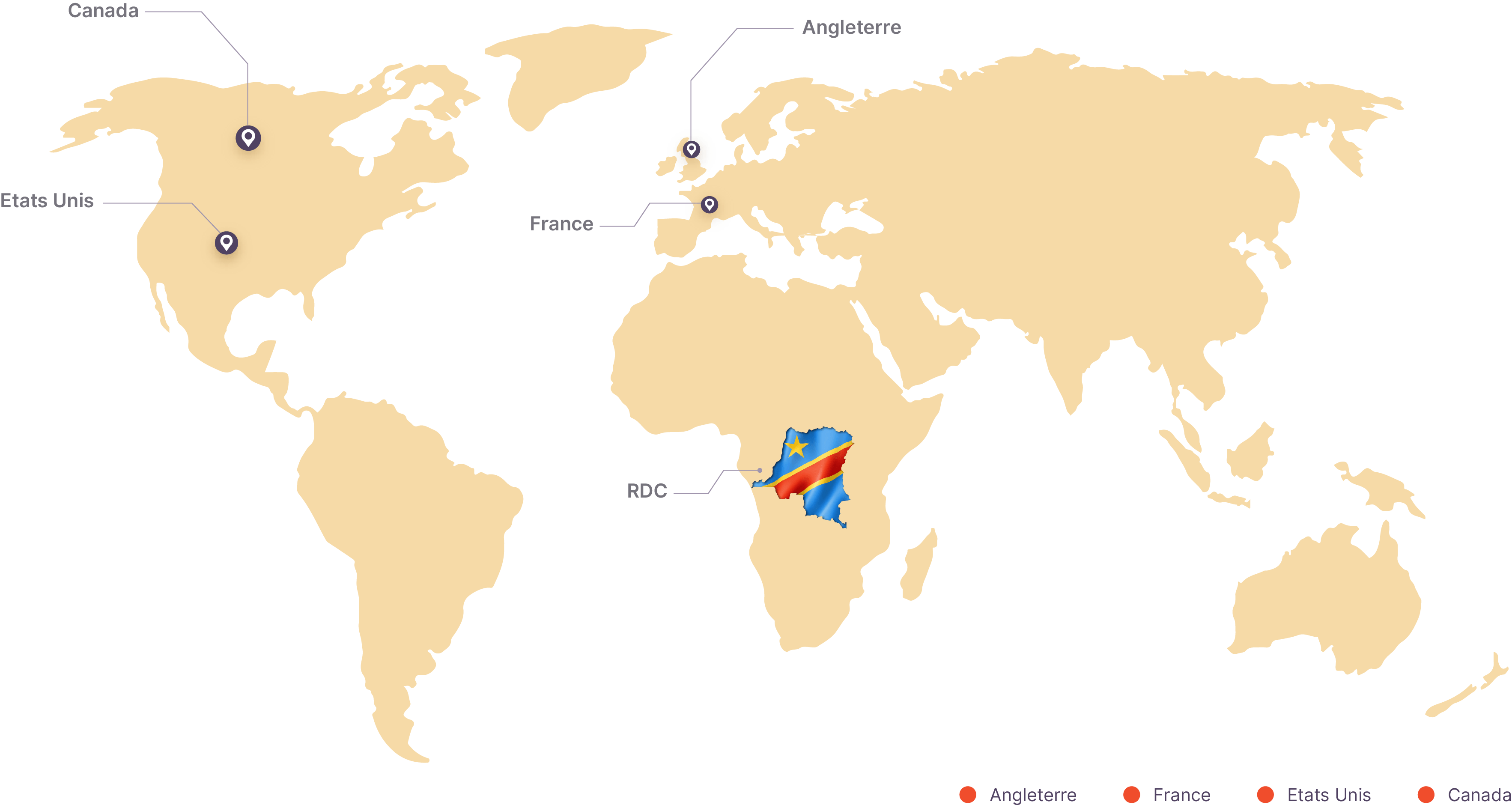 Carte du monde avec les sièges sociaux de Ente